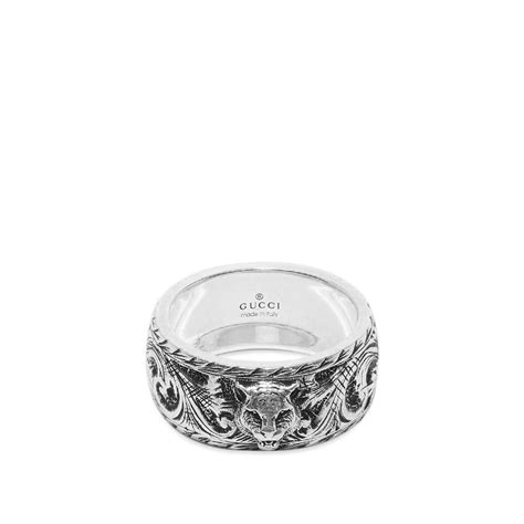 Gucci Feline Head Ring Aged Sterling Silver 